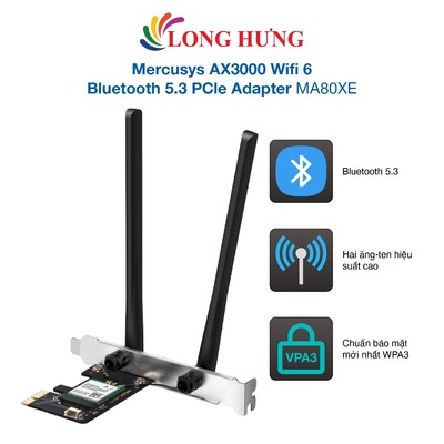 Card mạng PCIe Mercusys AX3000 Wifi 6 Bluetooth 5.3 PCle Adapter MA80XE - Hàng chính hãng