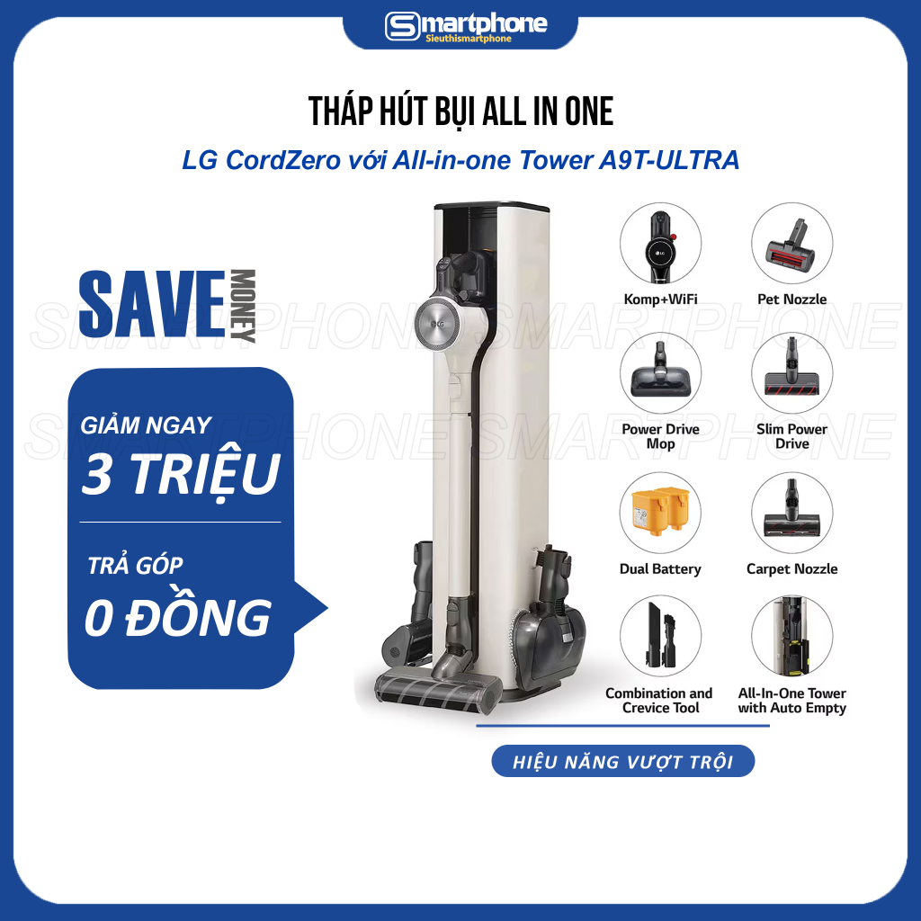 Máy Hút Bụi Cầm Tay LG CordZero với All-in-one Tower A9T-ULTRA/A9T-LITE - Hàng Chính Hãng Bảo Hành 1