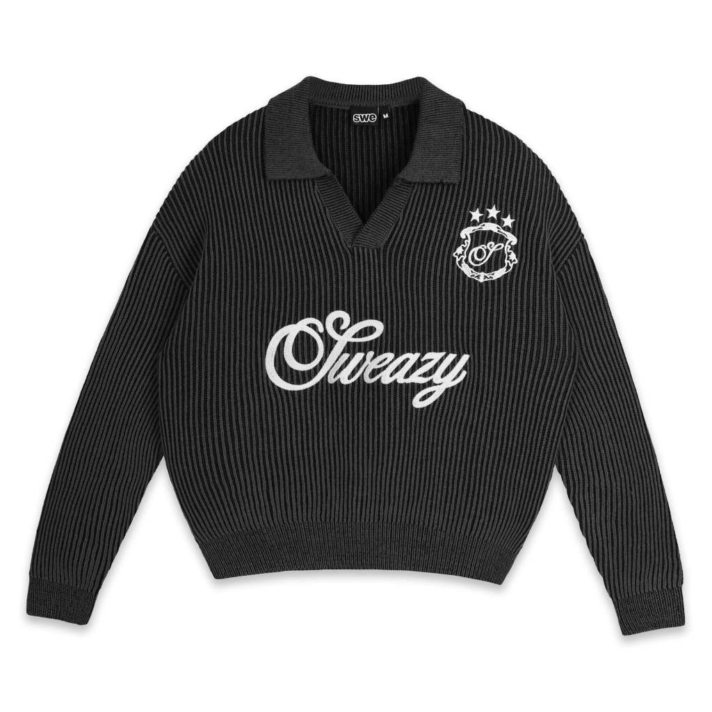ÁO SWE L/S KNIT POLO - BLACK