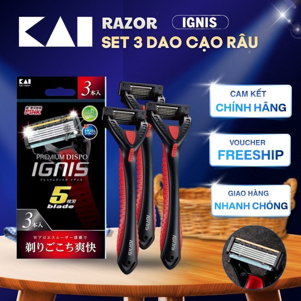 Set 3 dao cạo râu 5 lưỡi kép cao cấp DISPO IGNIS KAI cán đỏ PREMIUM DISPO IGNIS for sensitive skin 3