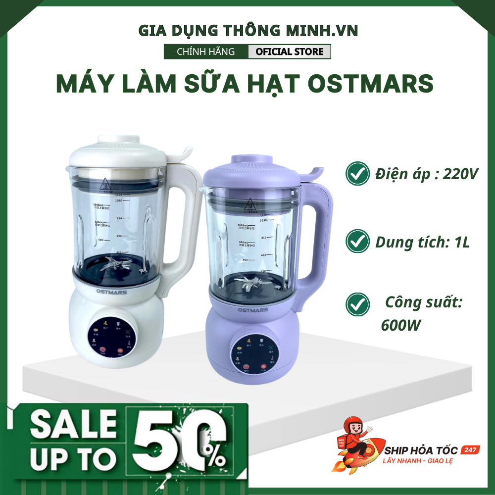 Máy Làm Sữa Hạt OSTMARS 1L Đa Chức Năng – Xay Sinh Tố, Nấu Sữa Hạt, Cối Nhựa Bền, Bản Tiếng Việt Dễ 