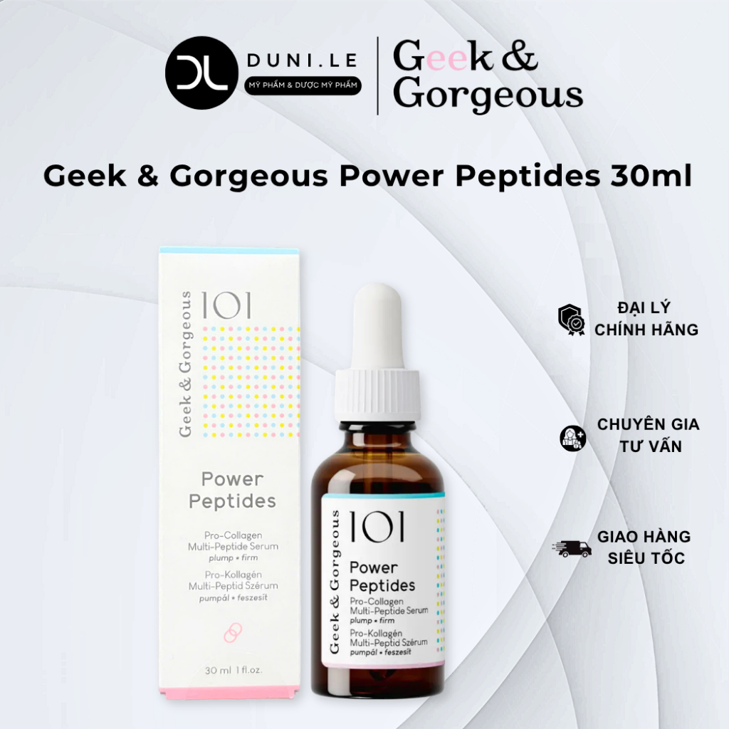 Tinh Chất Kích Thích Tăng Sinh Collagen, Giảm Nếp Nhăn, Phục Hồi Geek & Gorgeous Power Peptides 30ml