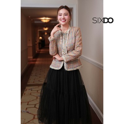 Chân váy lưới xòe chấm bi SIXDO (Black Mesh Flared Skirt)
