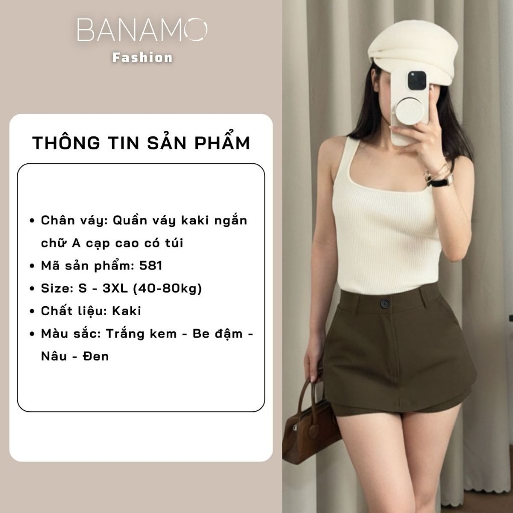 Quần váy kaki nữ BIGSIZE Banamo Fashion chân váy ngắn chữ A cạp cao có túi trẻ trung năng động phong cách Hàn Quốc 581 | BigBuy360 - bigbuy360.vn