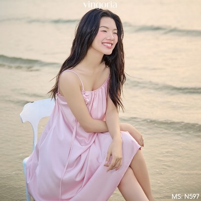 Váy ngủ nữ 2 dây đồ ngủ mặc nhà Lụa VINGO/VINGORIA mặc xuân hè The Muse N597