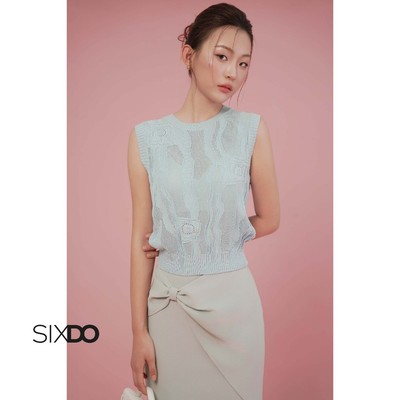 Áo thun dệt kim cổ tròn bo gấu SIXDO (Sleeveless Knit Blouse)