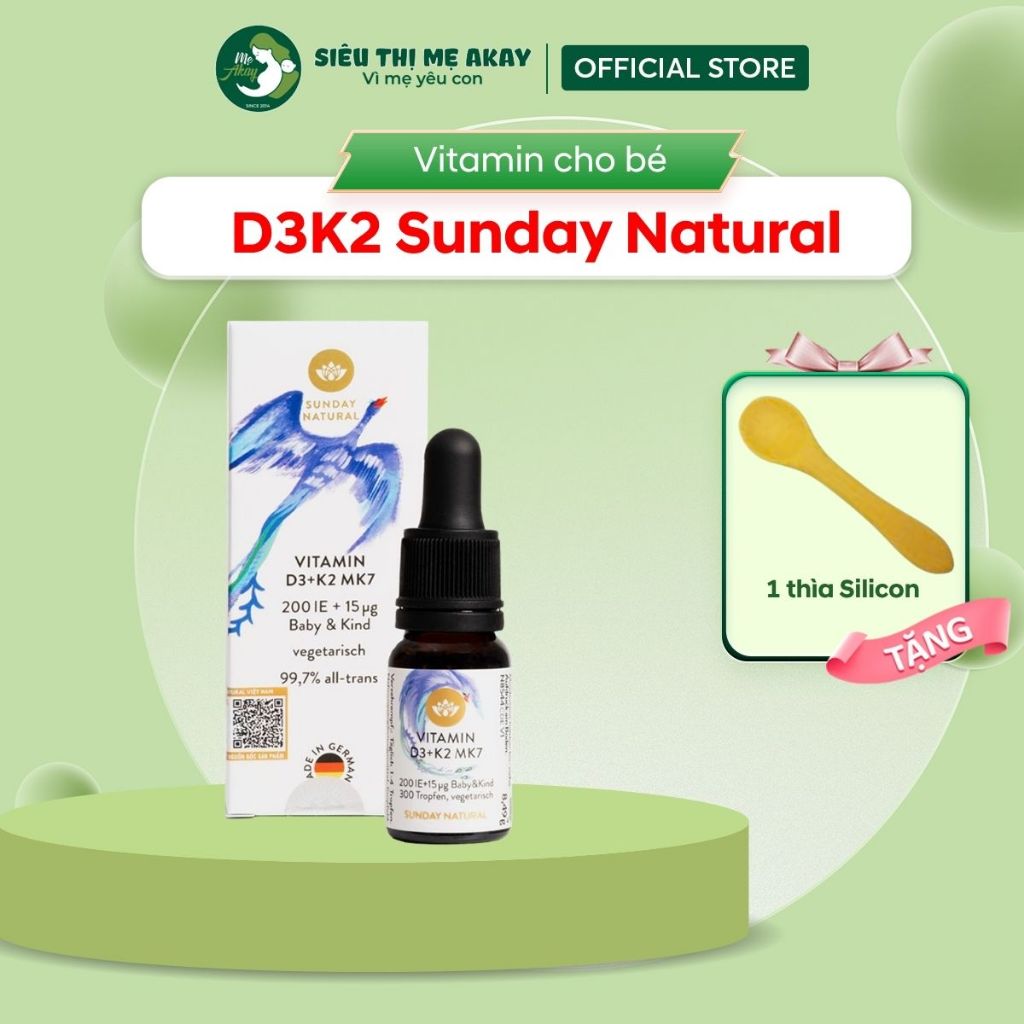 Vitamin D3K2 Sunday Natural - Bổ sung Vitamin D3, K2, hỗ trợ hấp thu canxi cho bé, nhập khẩu Đức