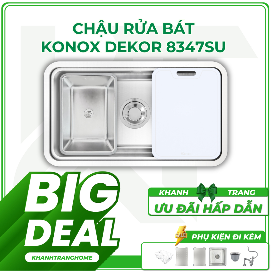 Chậu rửa bát KONOX Dekor 8347SU một hố chống xước cao cấp, đầy đủ phụ kiện - Khánh Trang Home 2