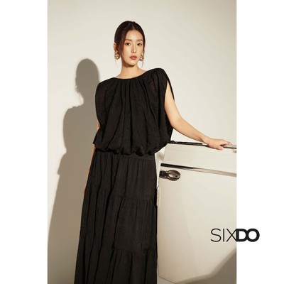 Áo tơ kiểu cổ tròn dáng bí SIXDO (Black Organza Blouse)