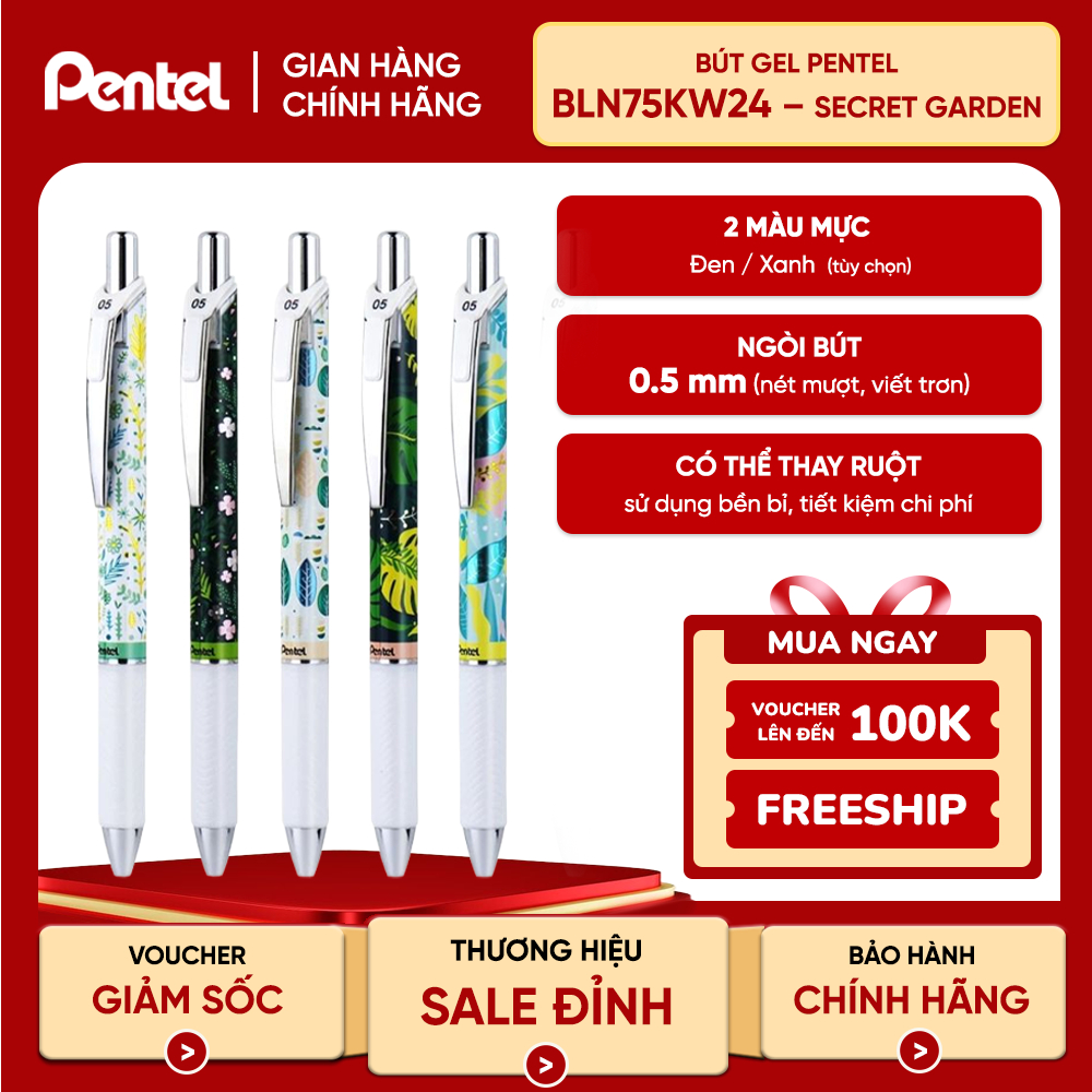 Bút Gel Pentel Energel Kawaii BLN75KW 0.5mm Nhanh Khô