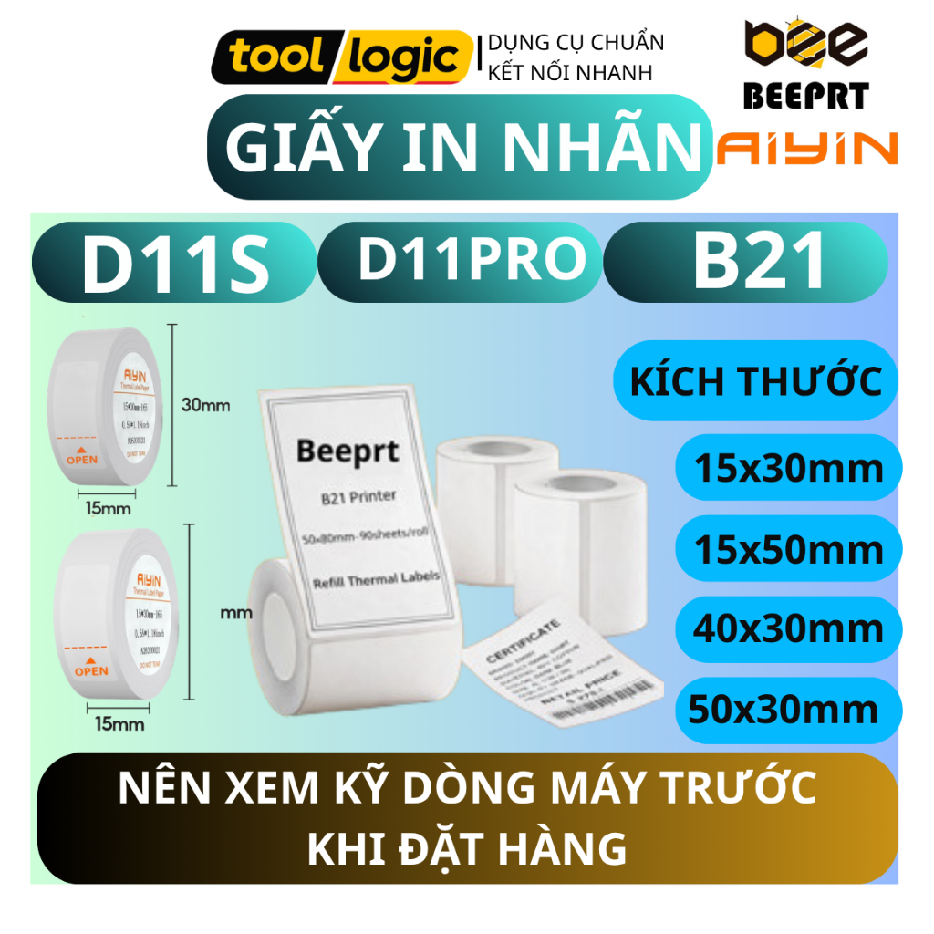 Giấy In Nhãn Nhiệt Máy in AIYIN / PIKDIK / BEEPRT D11S / D11 Pro / B21 – Sticker Dán Chống Nước, Chố