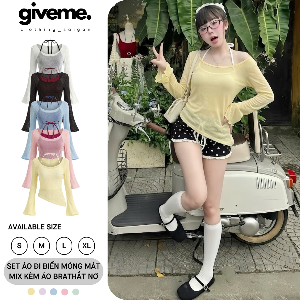 [SET ĐI BIỂN] Set Hai Mảnh Đi Biển Vạt Chéo Xuyên Thấu Mỏng Mát Dáng Dài Tay Loe Kèm Áo 2 Dây Mặc Mát Mùa Hè Đi Du Lịch