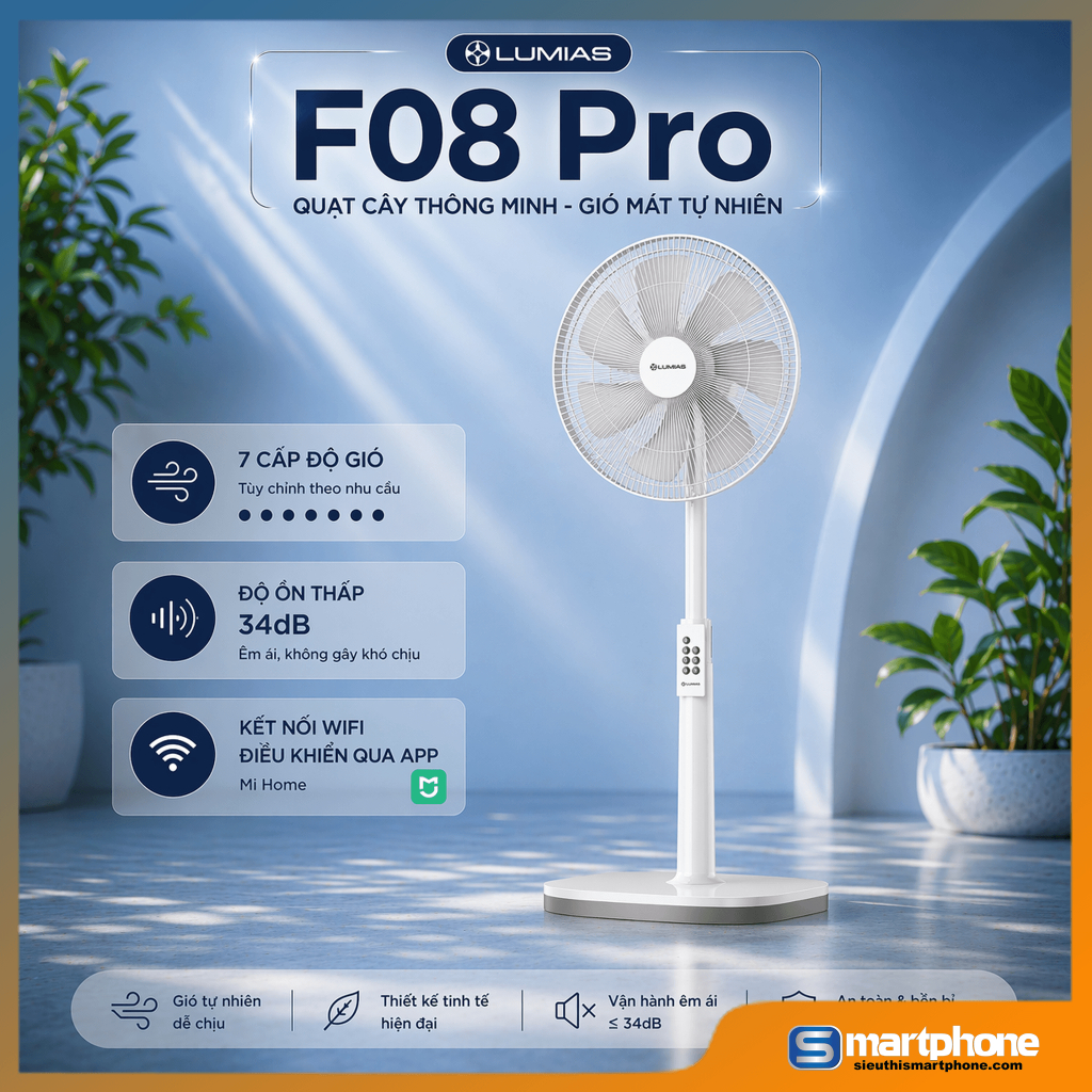 Quạt đứng Xiaomi Lumias F08/F08 Pro - 28W, 7 cấp độ gió, kết nối wifi, có remote - Bảo Hành 12 tháng
