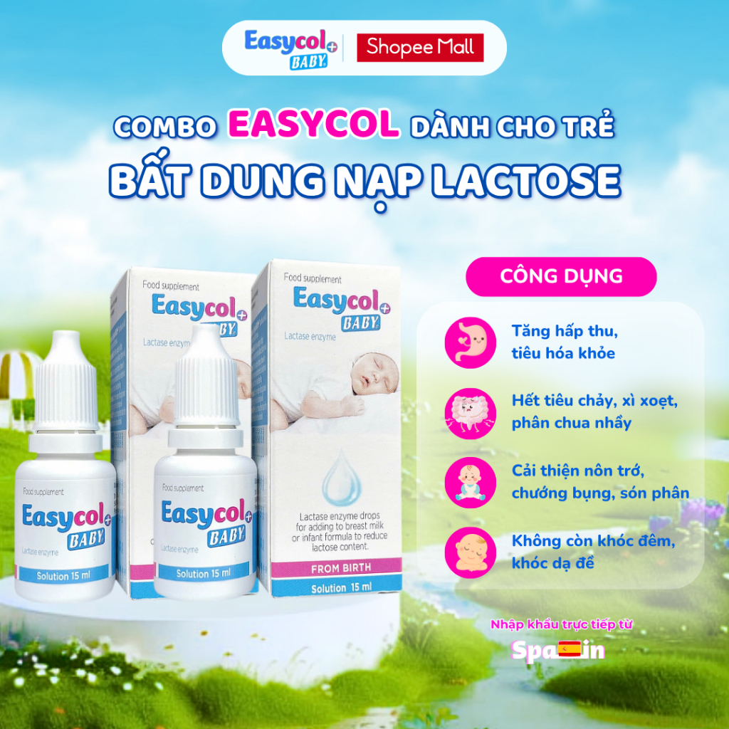Combo 2 Lọ Enzyme lactase Easycol Baby Cho Bé Sơ Sinh Bất Dung Nạp Hoặc Quá Tải Đường Lactose