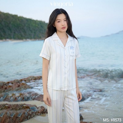 Pijama mặc nhà đồ ngủ nữ lụa VINGO/VINGORIA tay ngắn xuân hè Fiona H1573