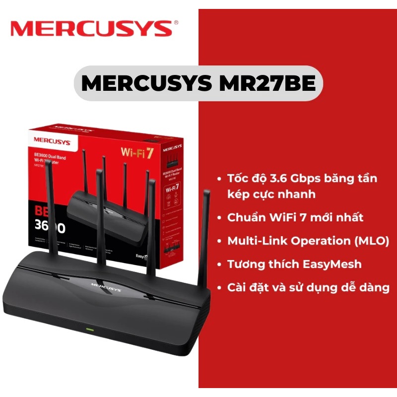 Bộ Phát WiFi Router Wifi 7 Mercusys MR27BE BE3600 băng tần kép
