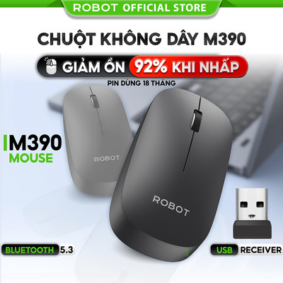Chuột Quang Không Dây Tĩnh Âm ROBOT M390 Màu Đen/ Màu Xám 1600 DPI Bluetooth 2.4 GHZ - Bảo Hành 1 Đổi 1