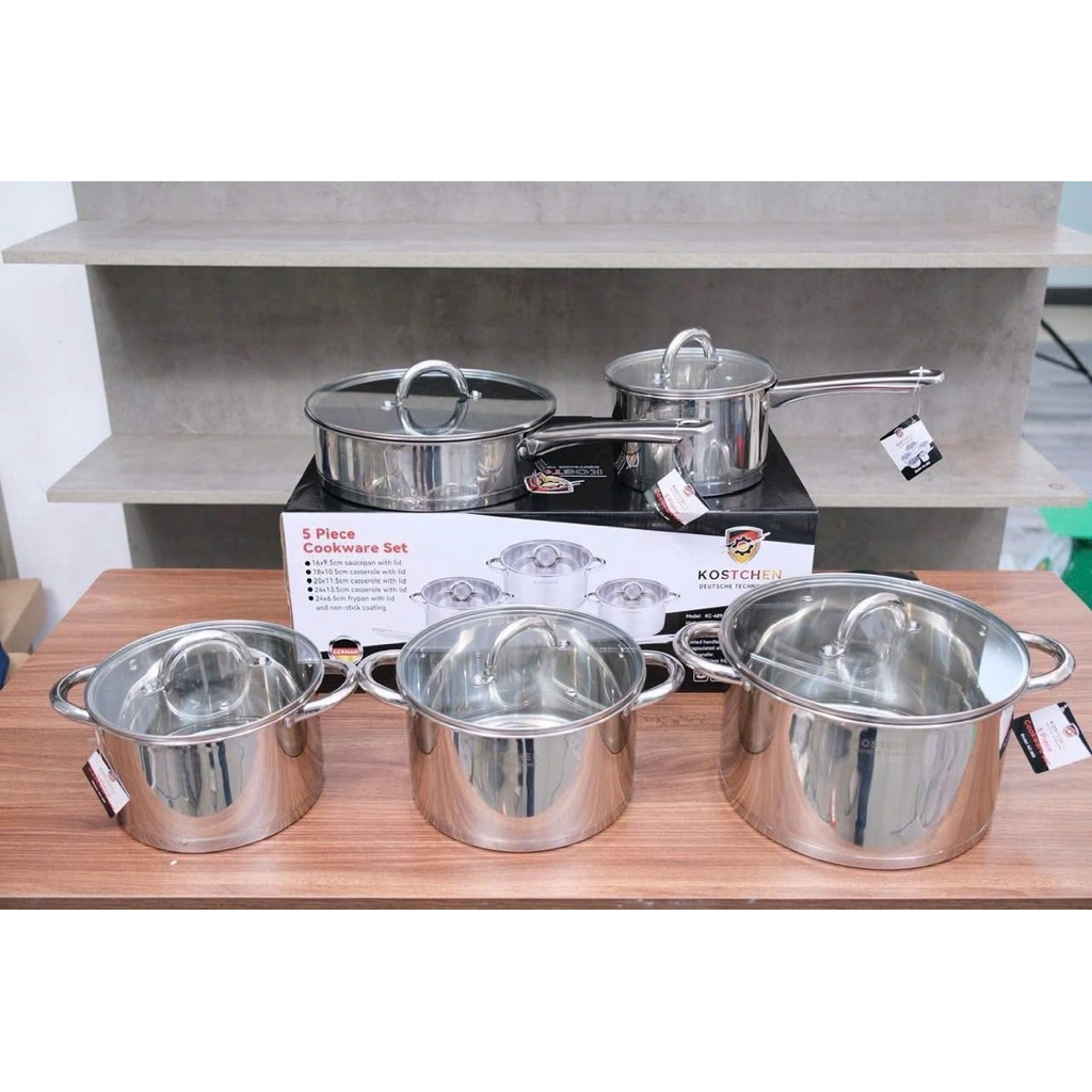 Bộ nồi Kostchen Đức 9 đáy chất liệu inox 304 , có 5 món chính hãng từ Đức dùng được cho mọi loại bếp