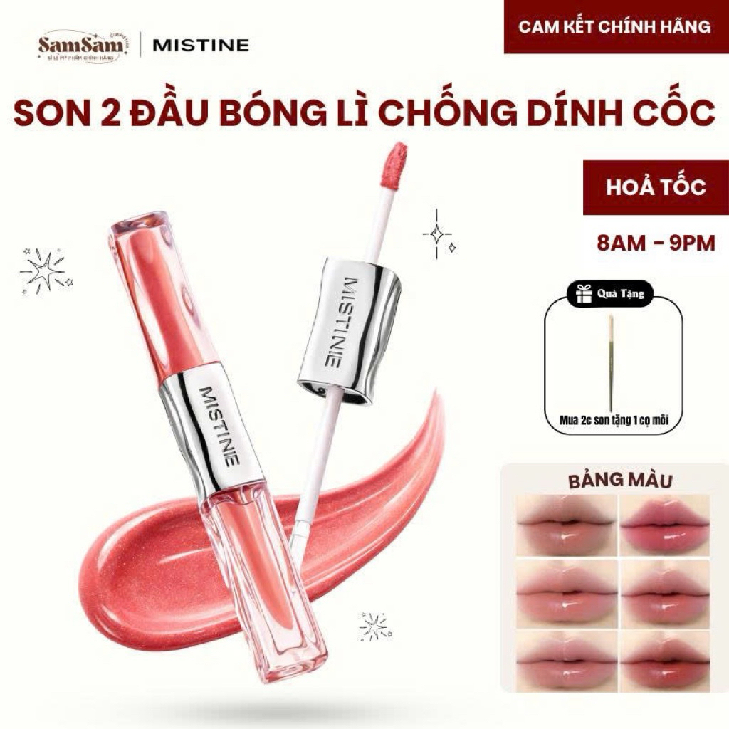 Son 2 Đầu Bóng Và Lì Mistine - Chất Lì Bóng, Môi Căng Mọng Tự Nhiên