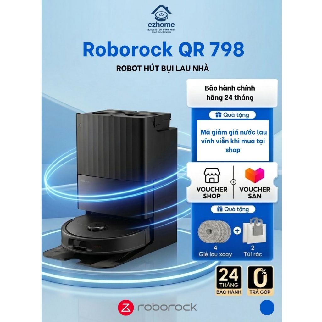 [Giá Siêu Tốt]Robot hút bụi lau nhà Roborock QR798 - Lực hút 10000PA - Chính hãng