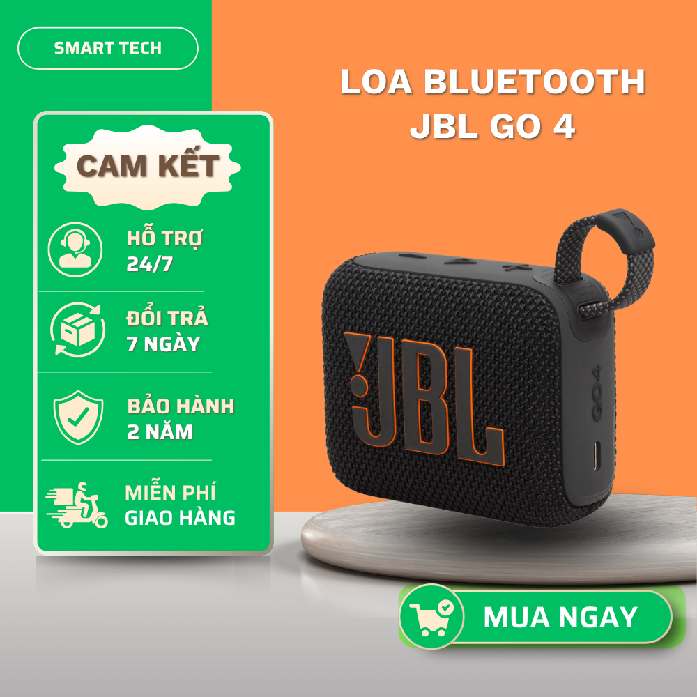 Loa Bluetooth JBL Go 4 - Âm Thanh Bass Ấn Tượng - Công Suất 4,2W - Pin 6 Giờ - Kháng Nước Bụi IP67 -
