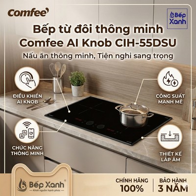CIH-55DSU - New | Bếp từ đôi Comfee CIH-55DSU - Điều khiển AI Knob siêu nhạy, Công suất 5500W, Bảo hành chính hãng 3 năm