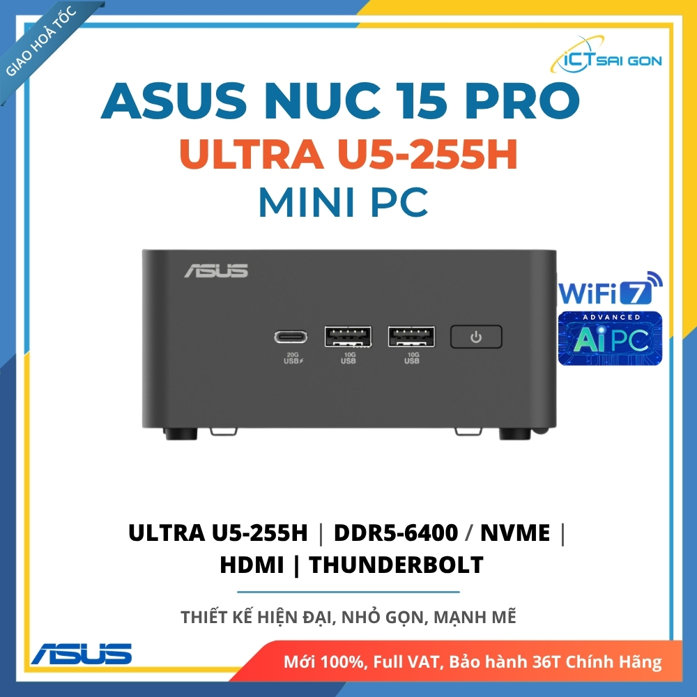 Mini PC Asus NUC 15 Pro Tall RNUC15CRHU500000I (Ultra 5 225H) - Nhỏ Gọn, Hiệu Năng Cao, Chính Hãng
