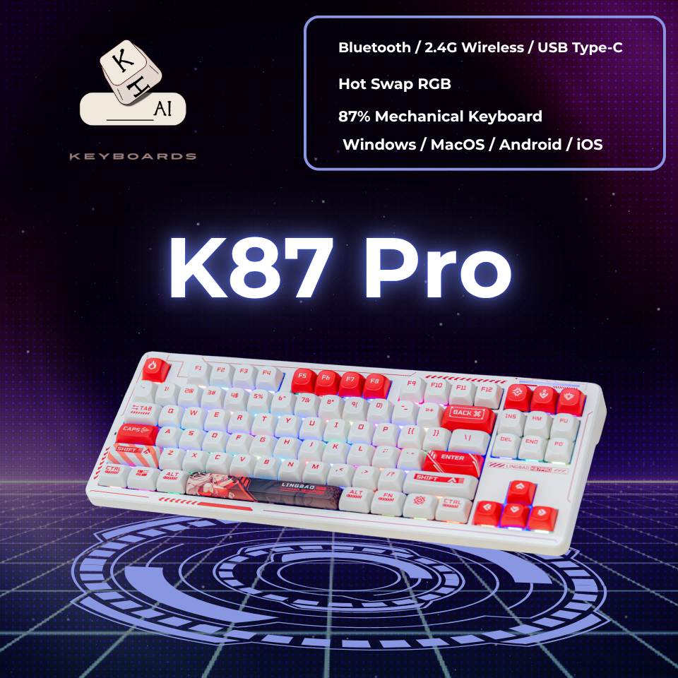 (HOẢ TỐC) Bàn Phím Cơ Lingbao K87 Pro 3 Mode Bluetooth 2.4G USB-C | Hotswap RGB | Layout 75% Gaming