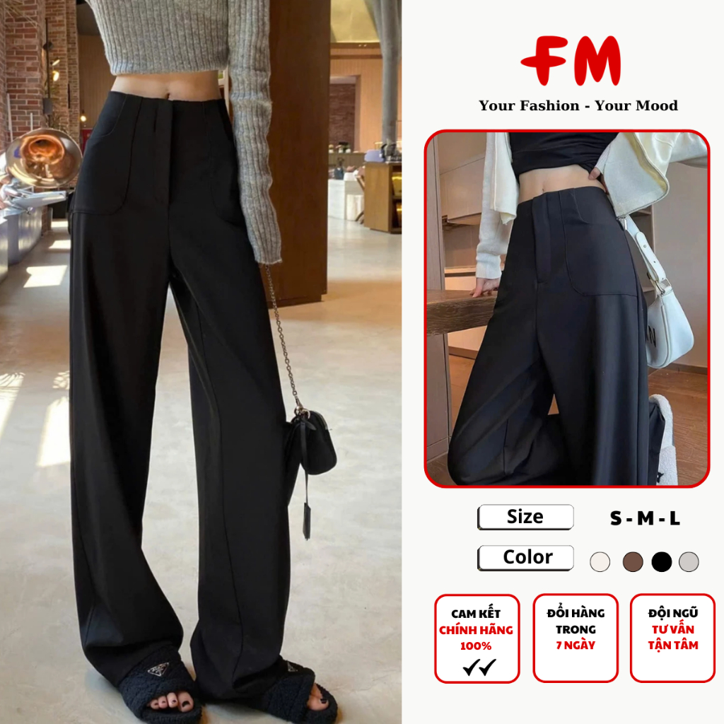 Quần Tây Nữ FMSTYLE Ống Suông Lưng Liền Cao Cấp - Quần Nữ Cạp Cao Hack Dáng Phối Túi Kiểu Thời Trang