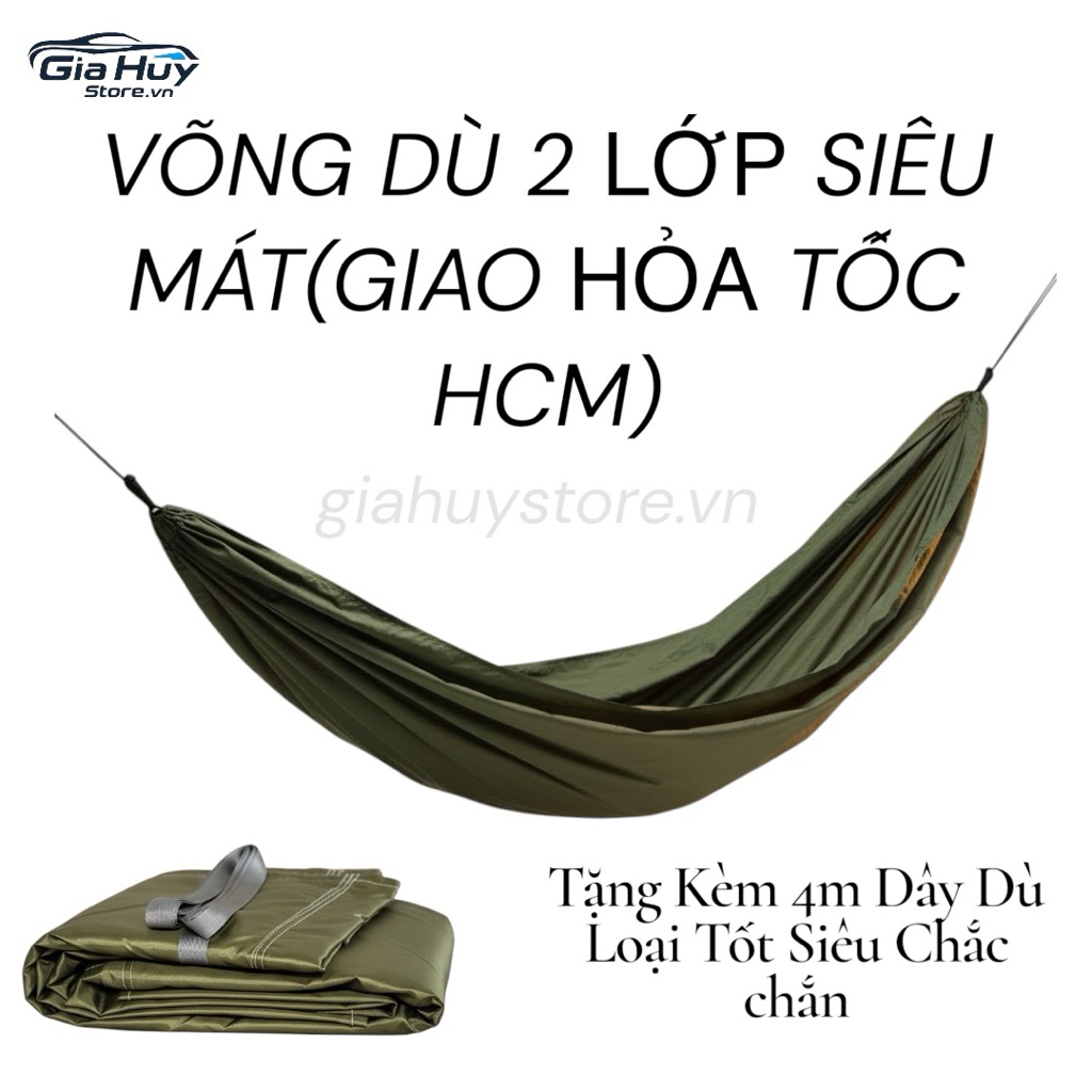 Võng Dù 2 Lớp Siêu Mát, Võng Dù 2 Lớp Tặng Kèm 4m Dây Dù Loại Tốt