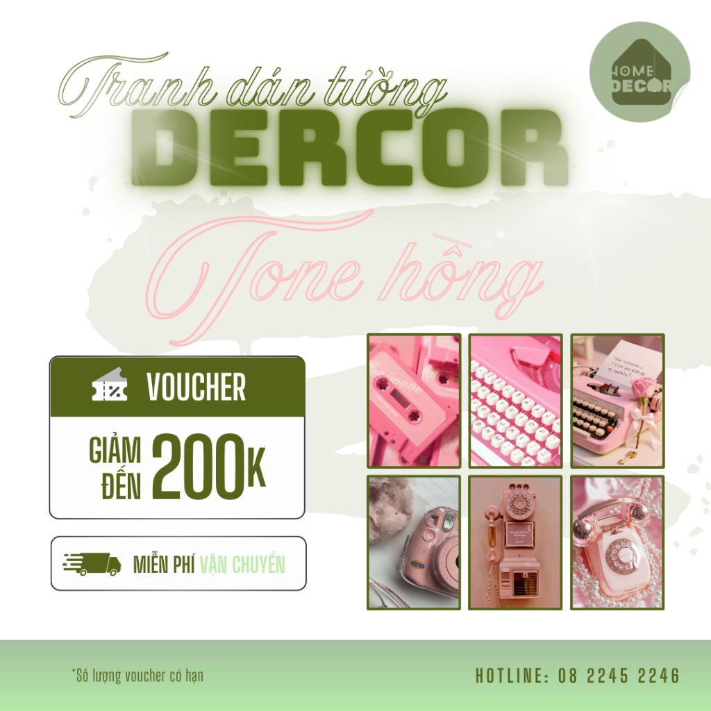Tranh trang trí đồ điện tử xưa dán tường Atwork Đèn Decor tone hồng cute hiện đại trang trí phòng