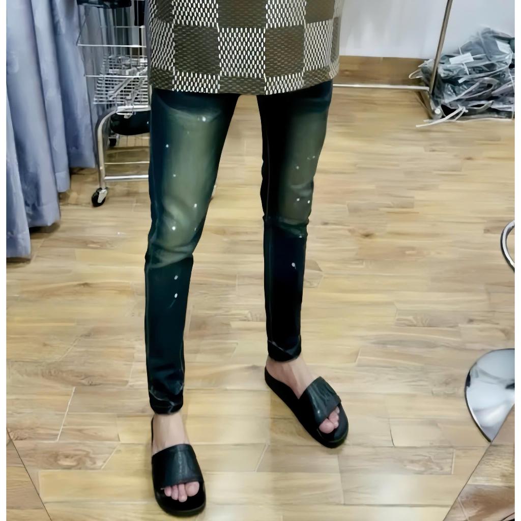 quần Jeans nam xanh rêu pơ pồ trơn màu bụi vảy sơn bốn cúc Menswear Menswear