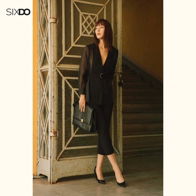 Quần baggy nữ đen SIXDO (Black Woven Baggy Pants)
