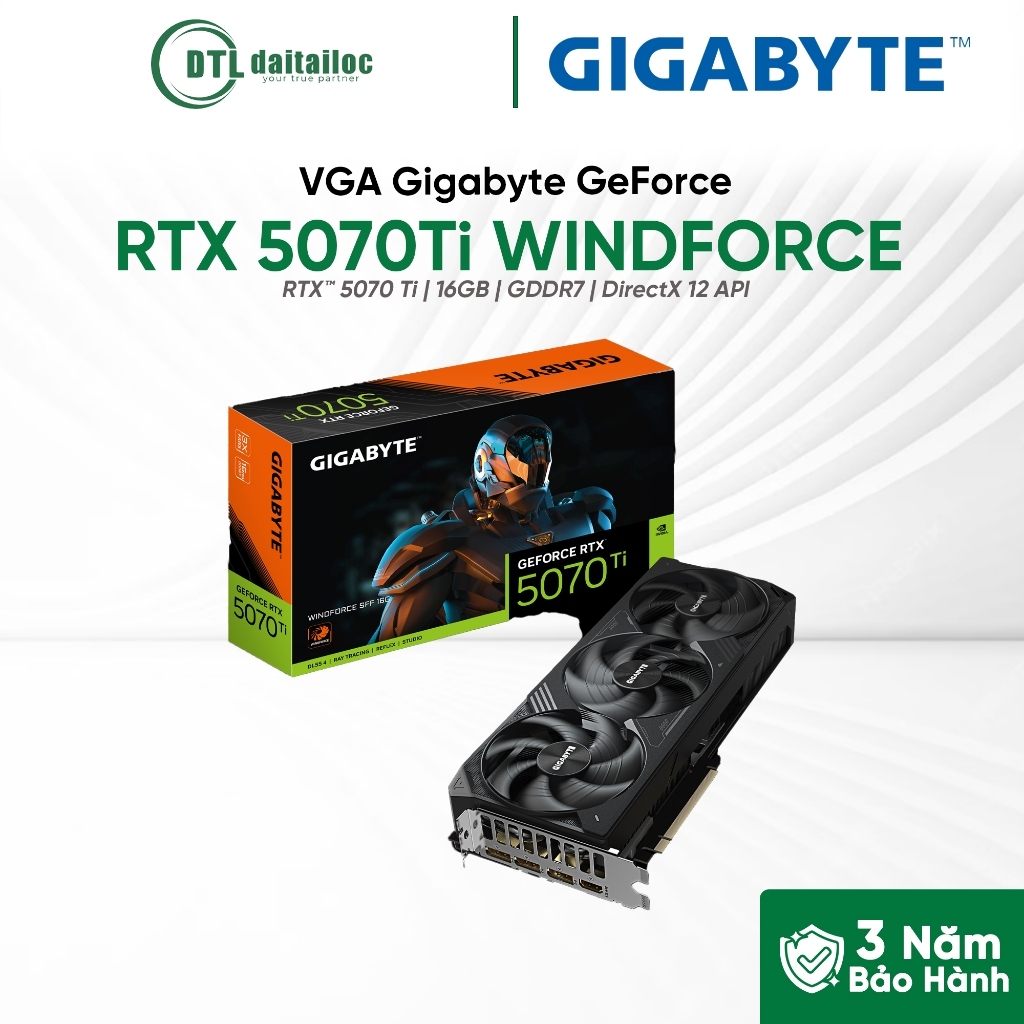 VGA Gigabyte GeForce RTX 5070 Ti WINDFORCE OC 16GB GDDR7 | 3 Quạt Tản Nhiệt | Chính Hãng | Bảo Hành 