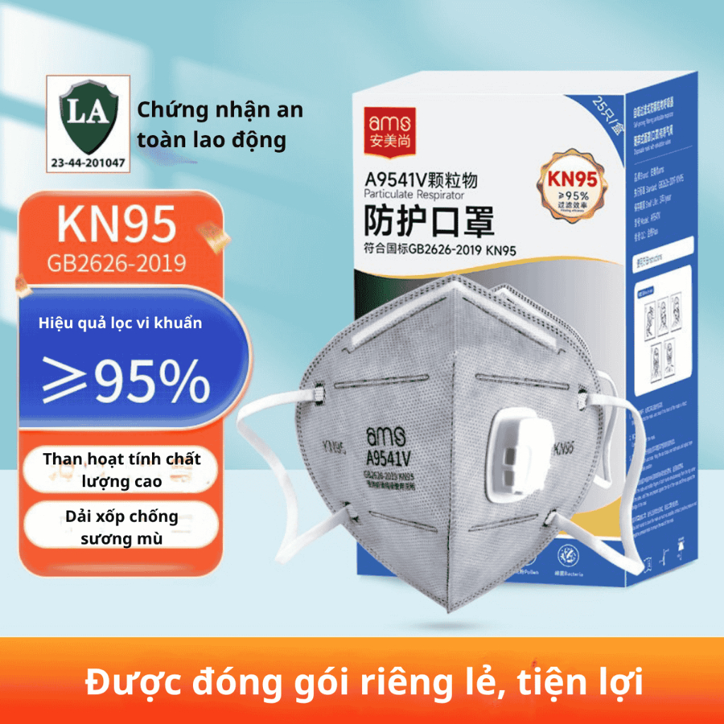 Khẩu trang AMS 9541, 9541V, 9501, 9501V có van than họat tính tiêu chuẩn KN95 lọc bụi siêu mịn