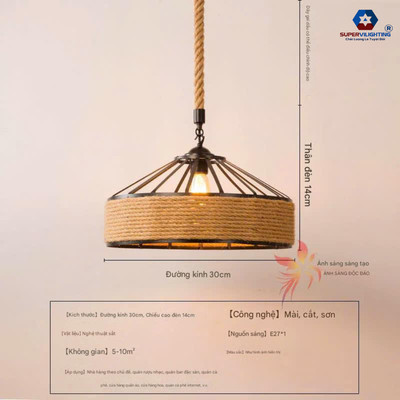 Đèn thả quấn thừng SuperVilighting THADAYTHUNG cổ điển chuyên trang trí quán phòng khách hành lang