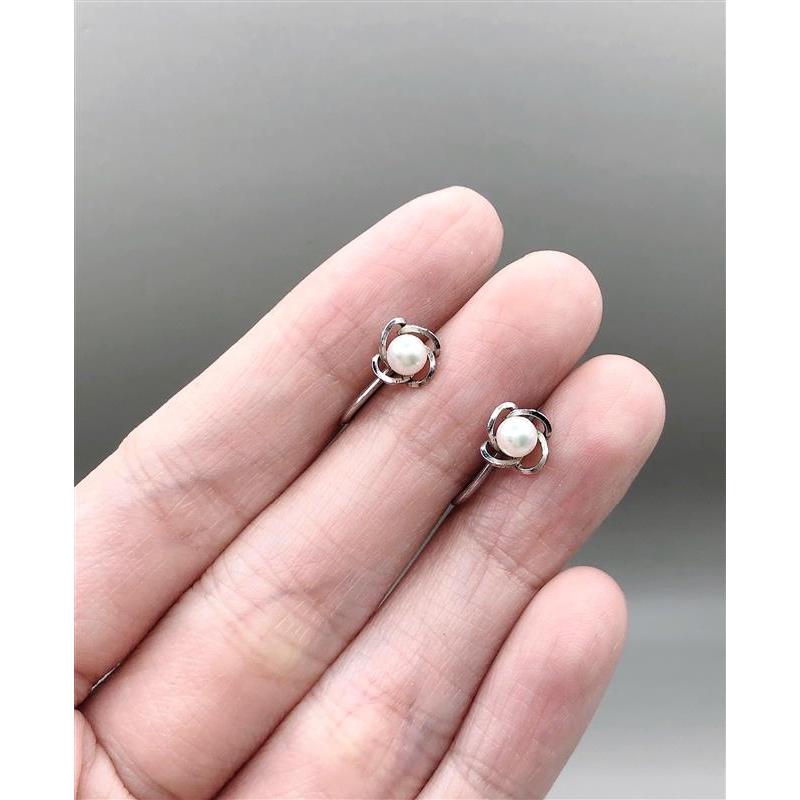 Bông tai kẹp vặn bạc SILVER phối trai Akoya 4mm si tuyển Nhật