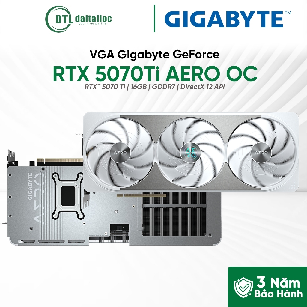 Card màn hình VGA GIGABYTE GeForce RTX 5070 Ti AERO OC 16GB GDDR7 | Tản nhiệt 3 Quạt | Chính Hãng | 