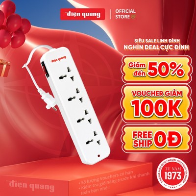 [HỎA TỐC] Ổ cắm điện đa năng Điện Quang ĐQ ESK02 (4 lỗ 3 chấu) - công suất lớn, tự ngắt khi quá tải, Bảo hành 12 tháng