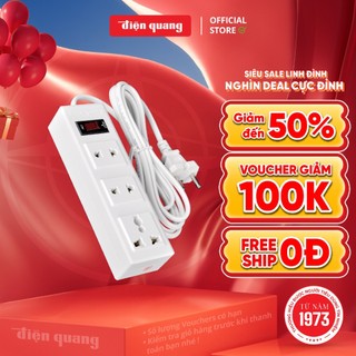Ổ cắm điện đa năng Điện Quang ĐQ 002A-02 chịu tải cao, cầu chì tự ngắt khi quá tải - Bảo hành 12 tháng