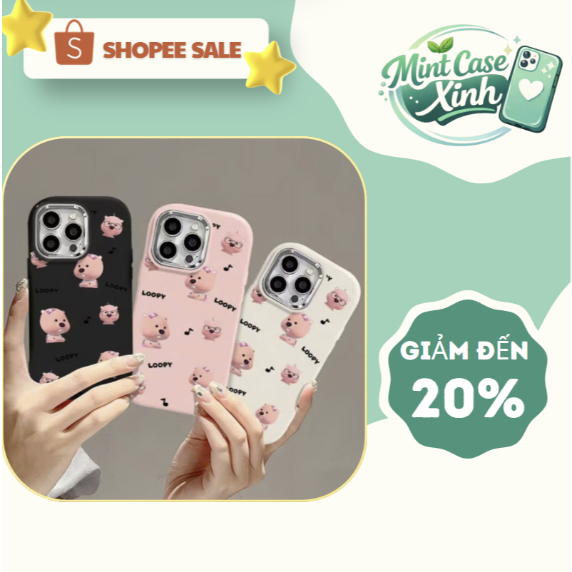 Ốp iphone hoạt hình Loppy hồng nhỏ camera kim loại ốp dẻo mềm chống sốc iphone 16 15 14 13 12 11prom
