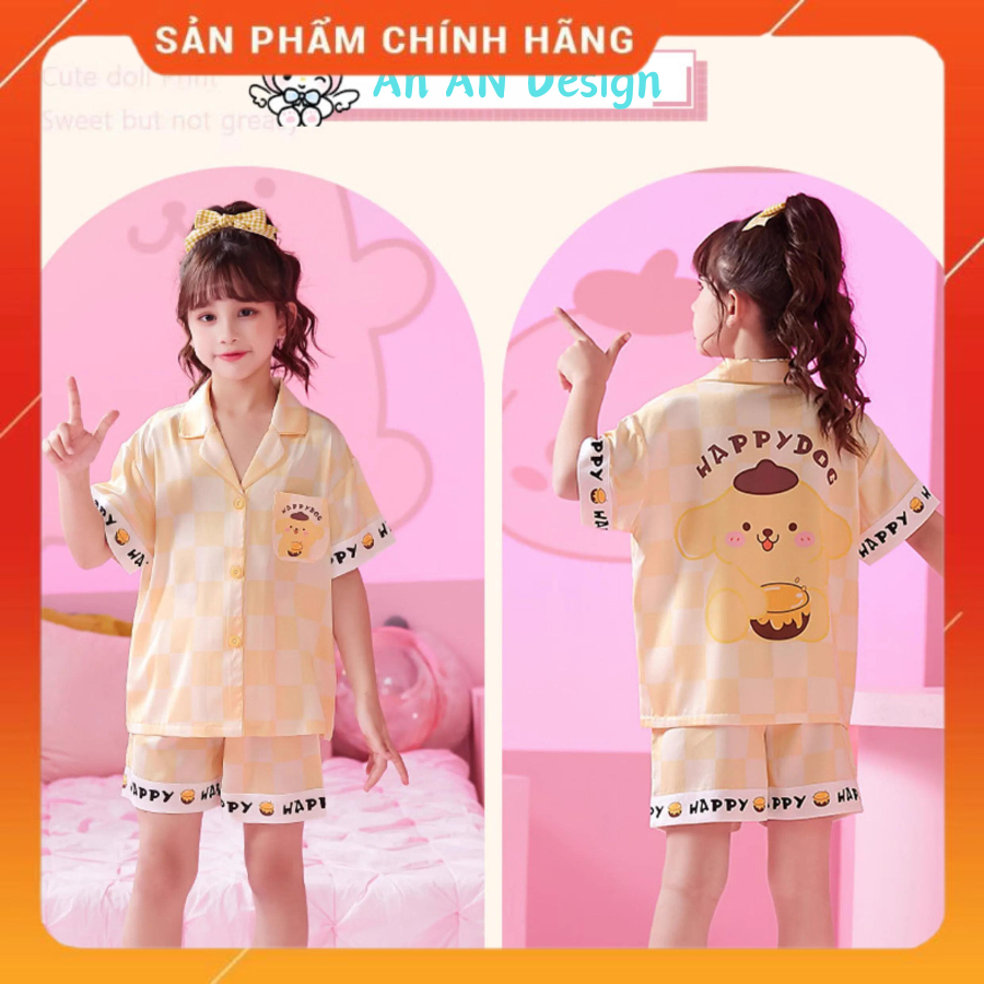 Bộ ngủ lụa trẻ em LỤA LATIN  tay cộc cao cấp - Đồ bộ bé gái mùa hè ngắn tay LỤA  LATIN MỀM MÁT-  hoạ