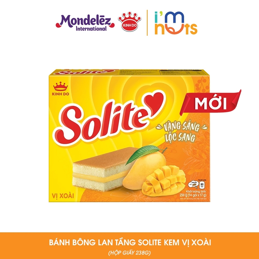 Bánh Bông Lan Solite Kem Kinh Đô Đủ Vị (Tặng kèm 1 hộp SOLITE 102g vị xoài).
