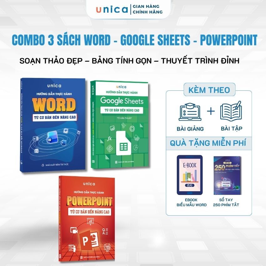 Combo 3 Sách Word - Google Sheets - PowerPoint Unica Thành Thạo Tin Học Văn Phòng Kèm Bài Giảng