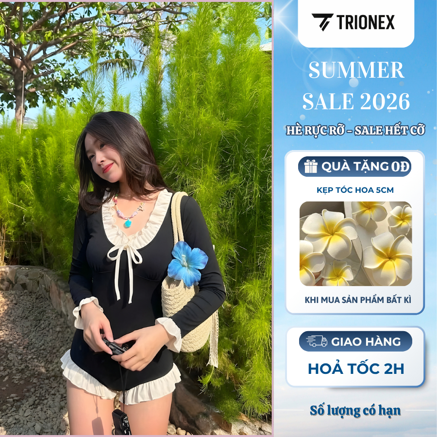 [TẶNG KẸP] Đồ bơi kín đáo 1 mảnh kiểu bodysuit tay dài, mặc đi biển, đi bơi chất liệu cao cấp, sẵn mút TRIONEX | BigBuy360 - bigbuy360.vn