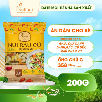 Nui Rau Củ Quả Ngũ Sắc Hữu Cơ Chữ C Ăn Dặm Cho Bé Eat Clean Giảm Cân Nuffam - Túi 200gr