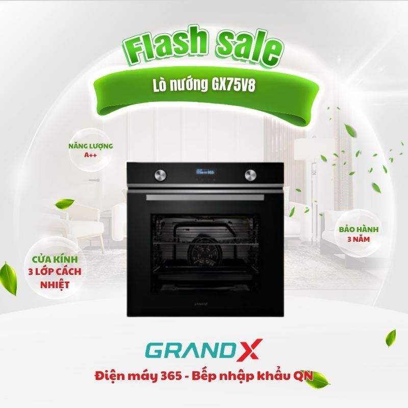 Lò nướng âm tủ GrandX GX75V8 Cao Cấp – Điều Khiển Nút Vặn + LED, Nướng Đồng Đều