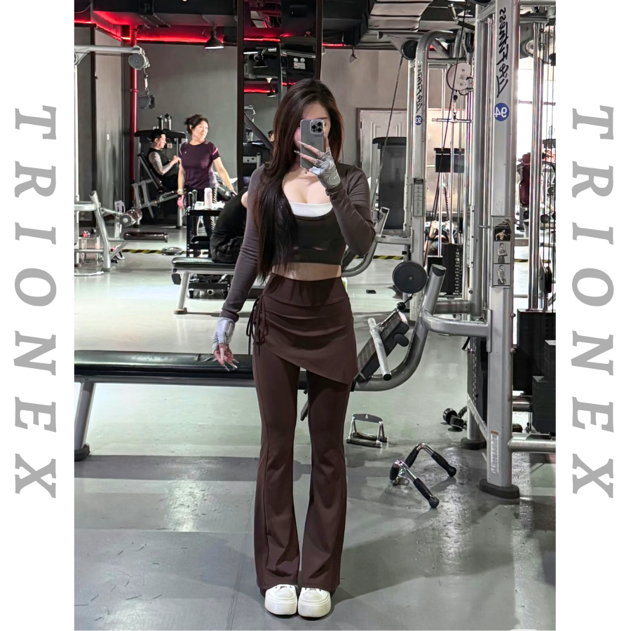 [Loại đẹp] Quần dài phối váy đi tập gym TRIONEX, tập yoga che khuyết điểm, ống loe hack dáng | BigBuy360 - bigbuy360.vn