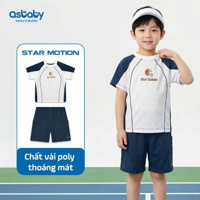 Bộ quần áo thể thao Asbaby Star Motion , đồ bộ thể thao trẻ em vải poly cool thoáng khí  (23-35kg ) 5-11 tuổi