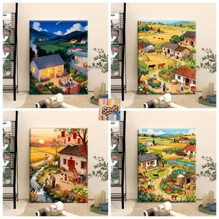 Sawg-căng khung-32*40/40*50cm/50-60cm-tranh số hoá“Làng yên bình” ✅--tranh tô màu theo số--tranh số hoá phong cảnh-